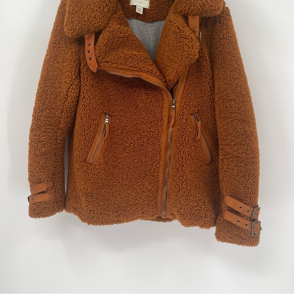 Marrakech Anthropologie Women size Small brown fuzzy Teddy Moto zip jacket - Picture 7 of 15